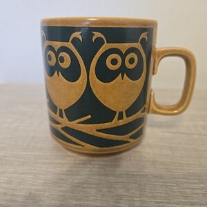 Vintage John Clappison Hornsea England Pottery Mug Owl Brown & Teal 1975